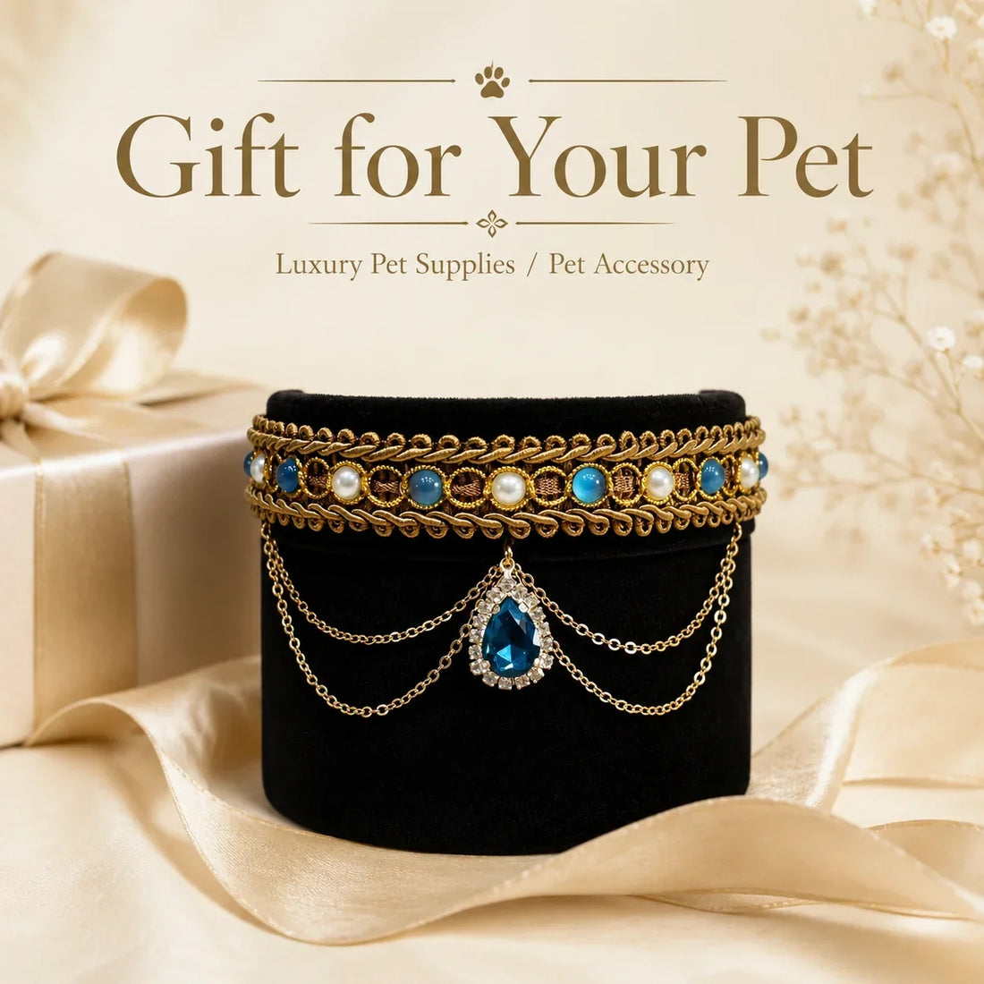 Blue Teardrop Velvet Pet Choker for Cats and Small Dogs