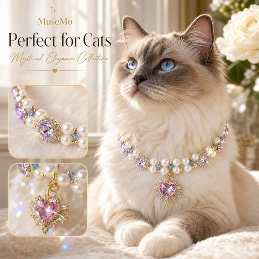 Pearl & Crystal Heart Pet Necklace