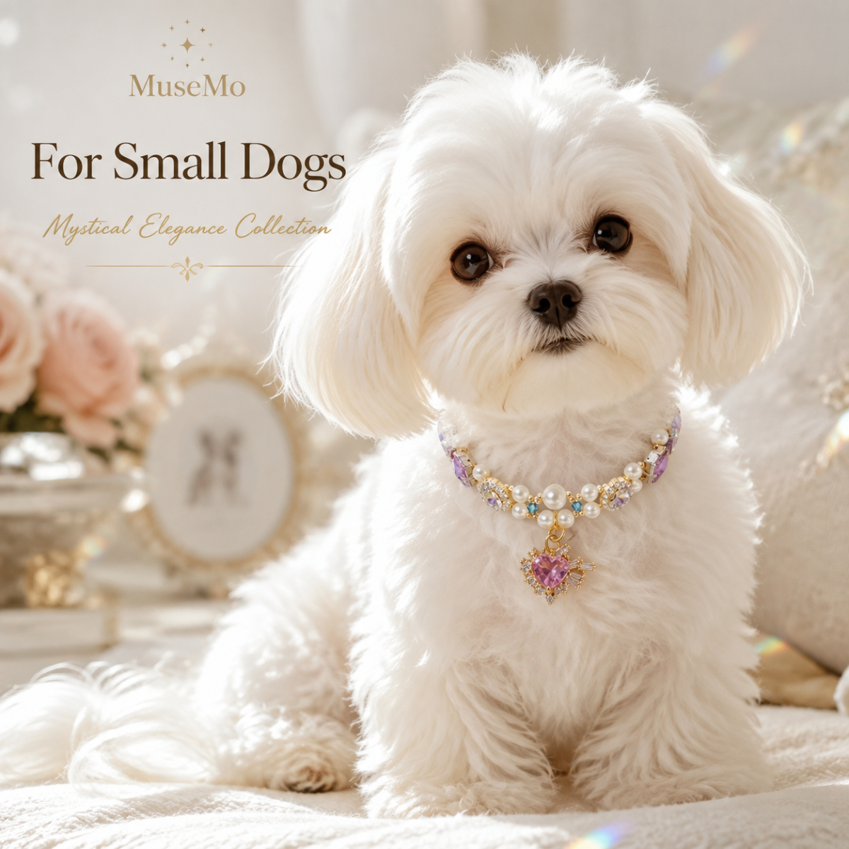 Pearl & Crystal Heart Pet Necklace