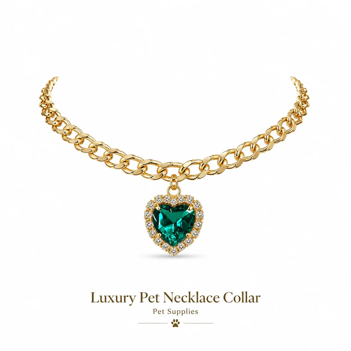 Emerald Heart Cuban Chain Pet Necklace