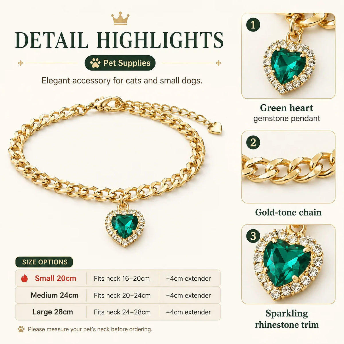 Emerald Heart Cuban Chain Pet Necklace
