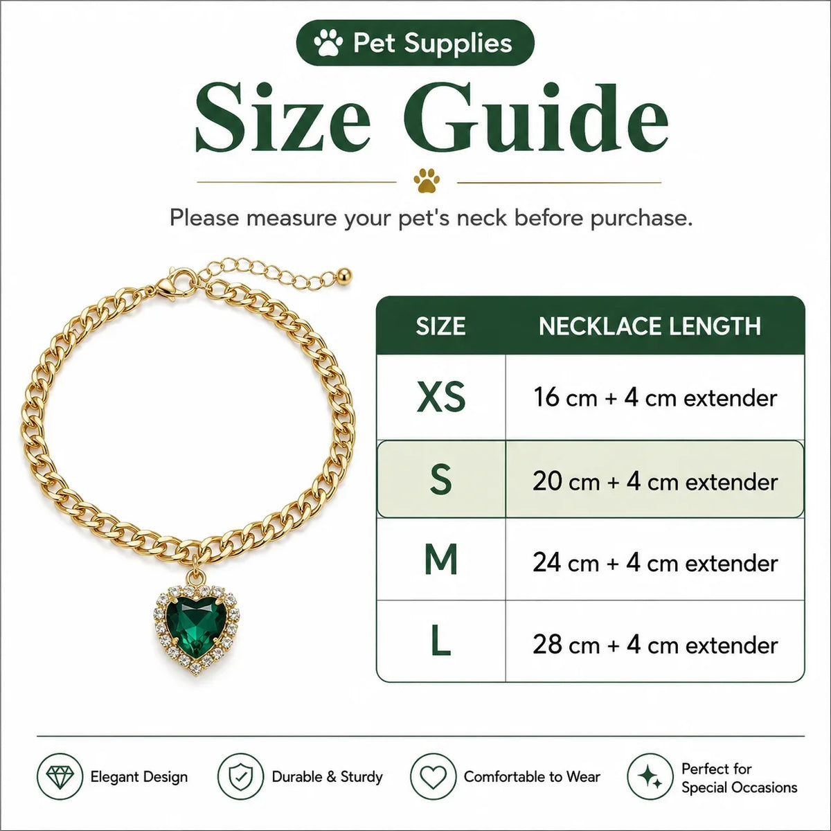 Emerald Heart Cuban Chain Pet Necklace